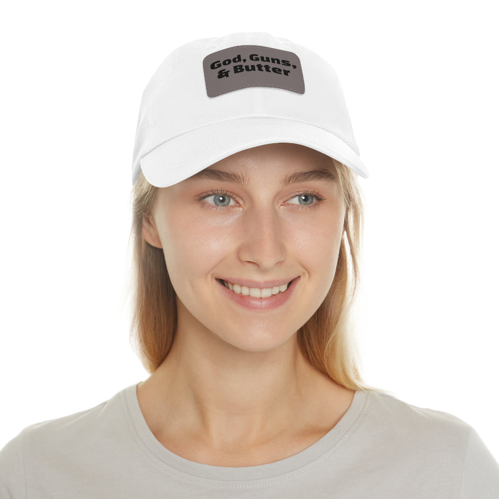 God, Guns, & Butter Leather Patch Dad Hat