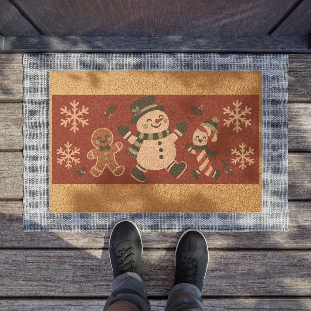 Christmas Doormat, Snowman & Gingerbread Holiday Welcome Mat, Festive Outdoor Front Door Decor, Christmas Porch Decoration