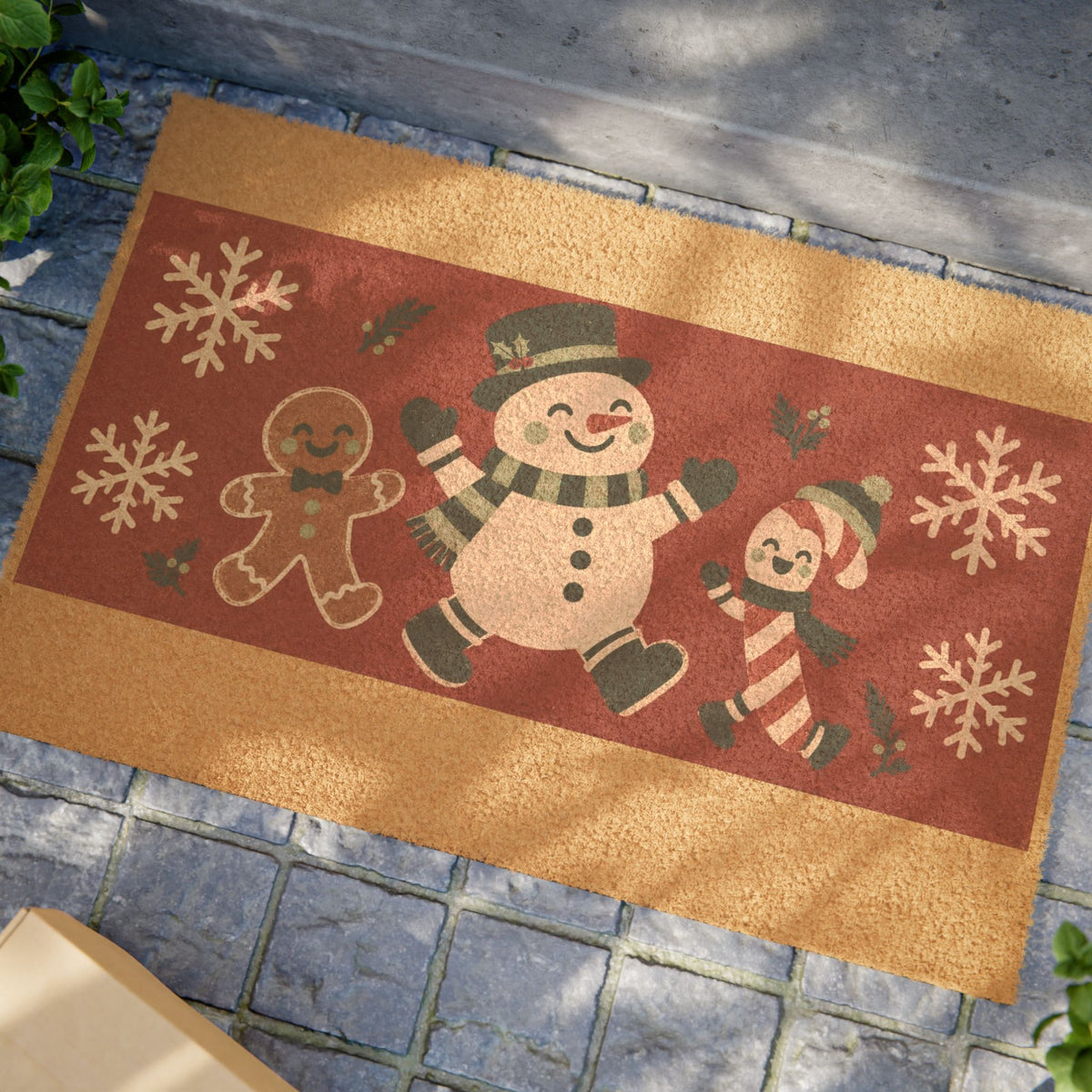 Christmas Doormat, Snowman & Gingerbread Holiday Welcome Mat, Festive Outdoor Front Door Decor, Christmas Porch Decoration