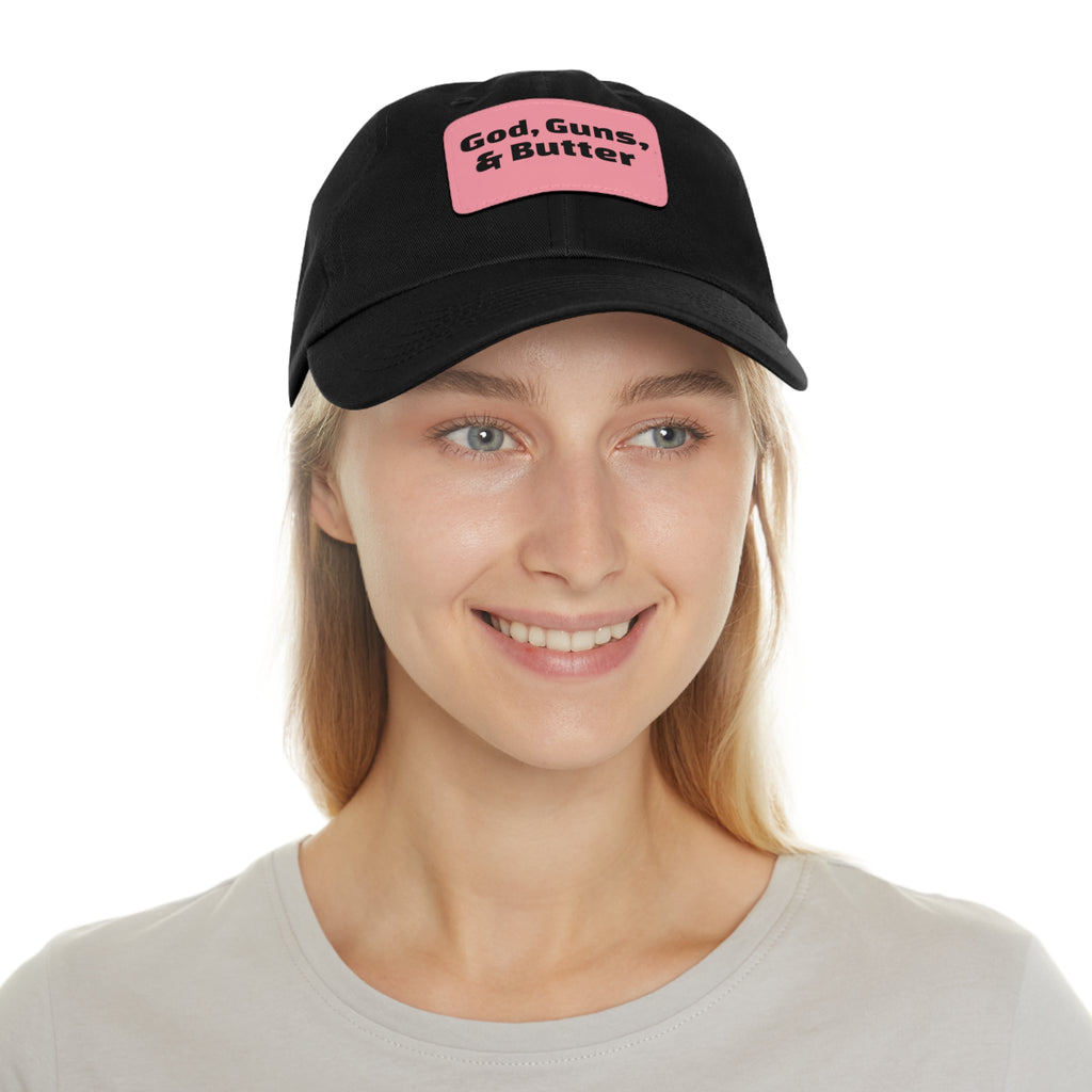 God, Guns, & Butter Leather Patch Dad Hat