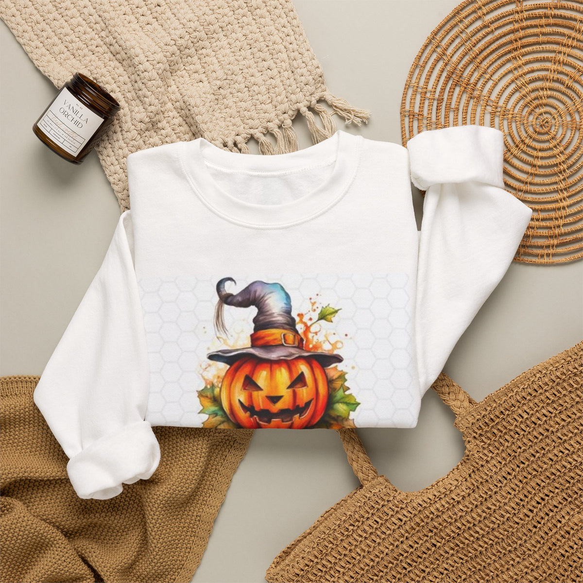 Halloween Sweatshirt Women | Pumpkin Witch Hat Crewneck | Fall Sweatshirt Women | Bonfire Sweater Pumpkin Patch Outfit