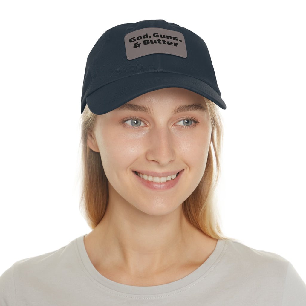 God, Guns, & Butter Leather Patch Dad Hat