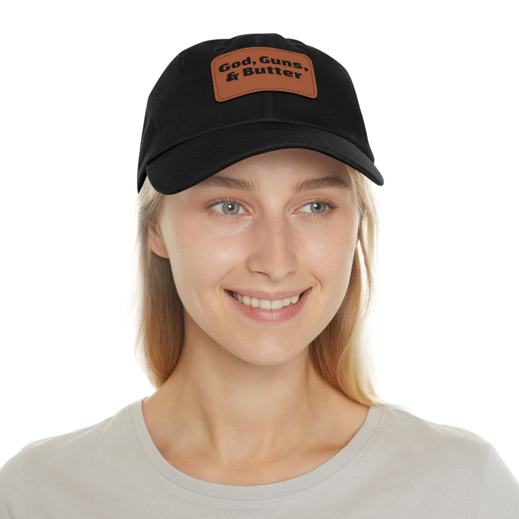 God, Guns, & Butter Leather Patch Dad Hat