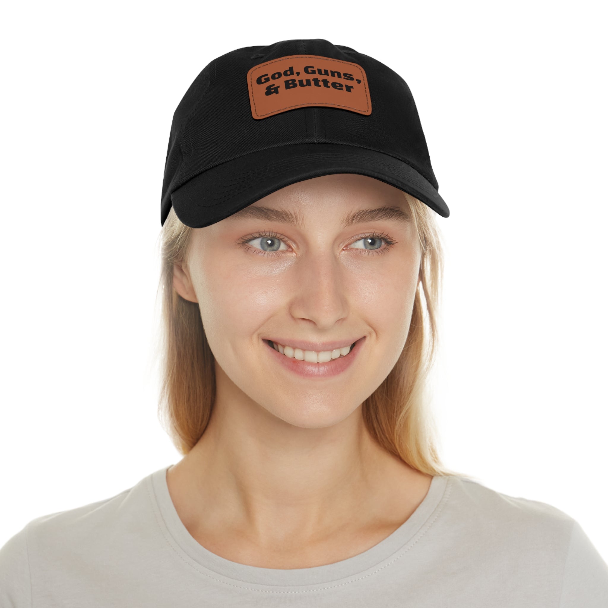 God, Guns, & Butter Leather Patch Dad Hat